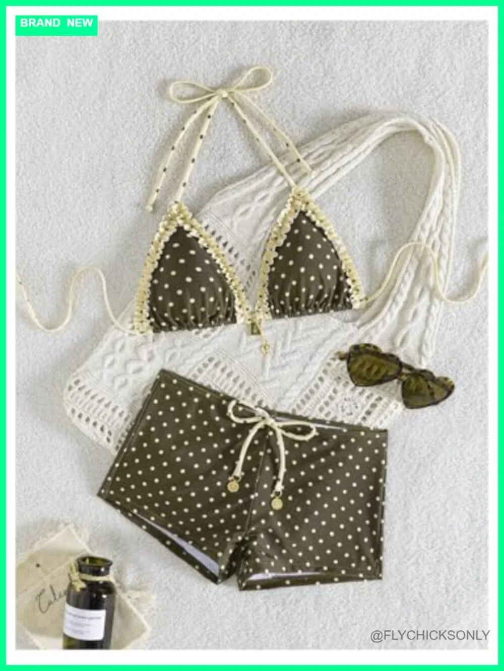 Polka Dots Halter Triangle Bikini Set with Boyshorts